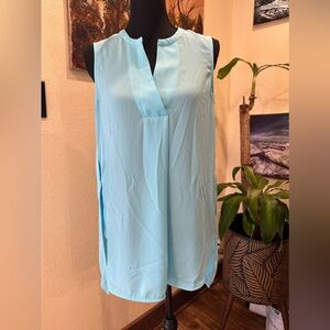 EUC KAARI BLUE V-Neck Sleeveless High Low Dress Top Blouse Career Summer